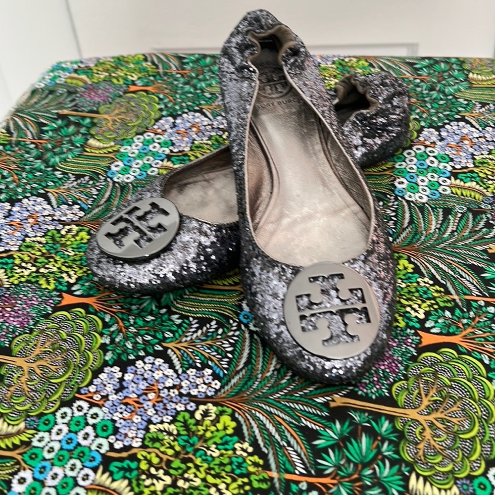 Tory Burch Silver Glitter Flats